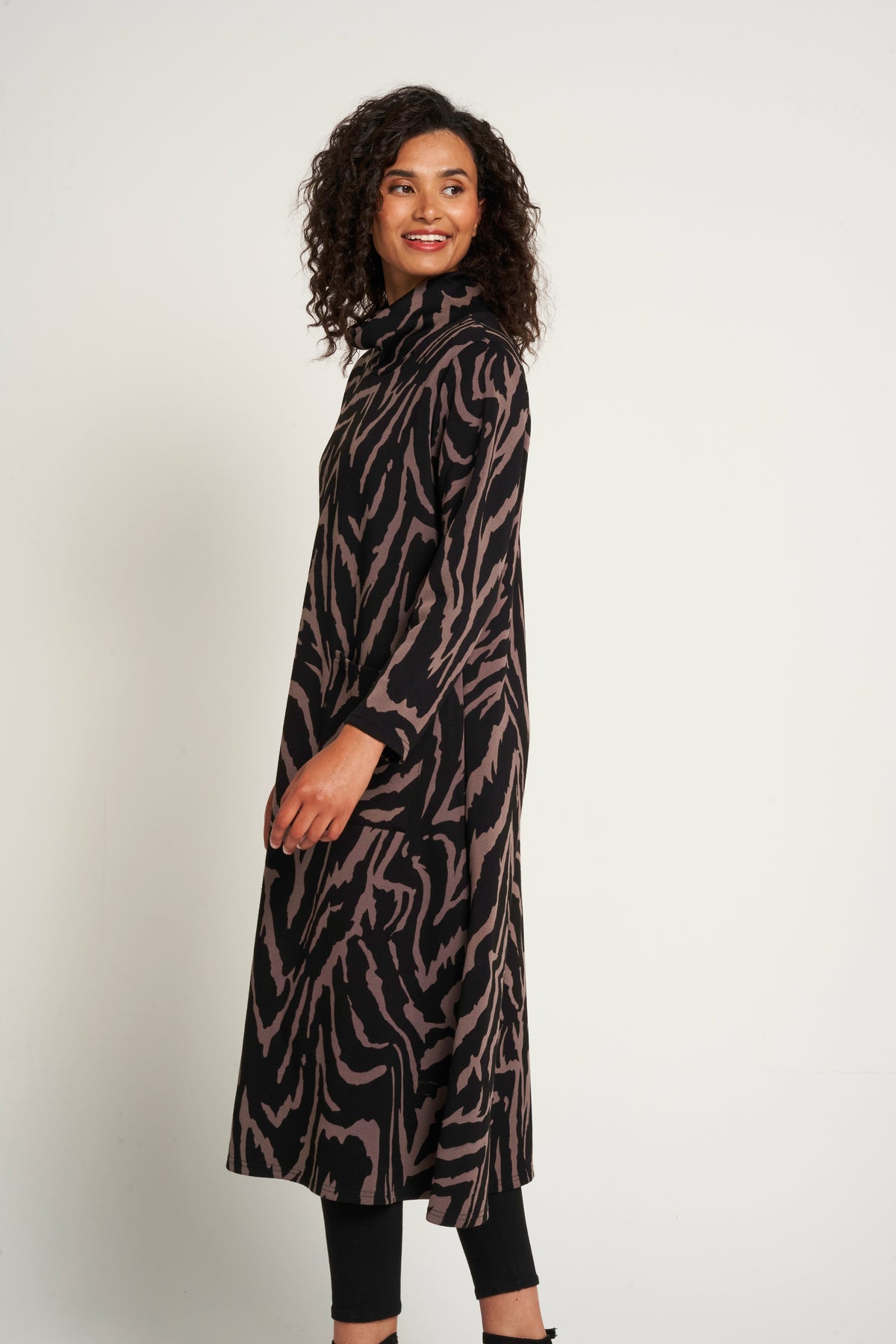 Saloos Roll Neck Midi Dress with Patch Pockets