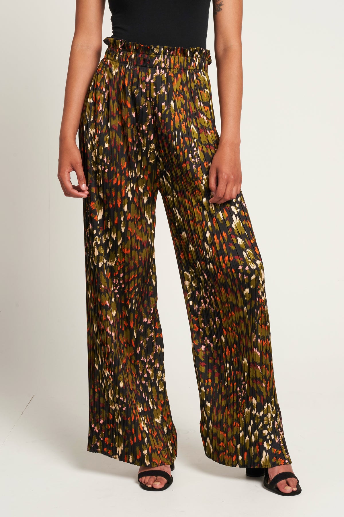 Saloos Crystal Pleat Printed Wide Leg Trousers