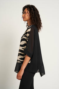 Saloos Print/Plain Double Layer Top with Necklace