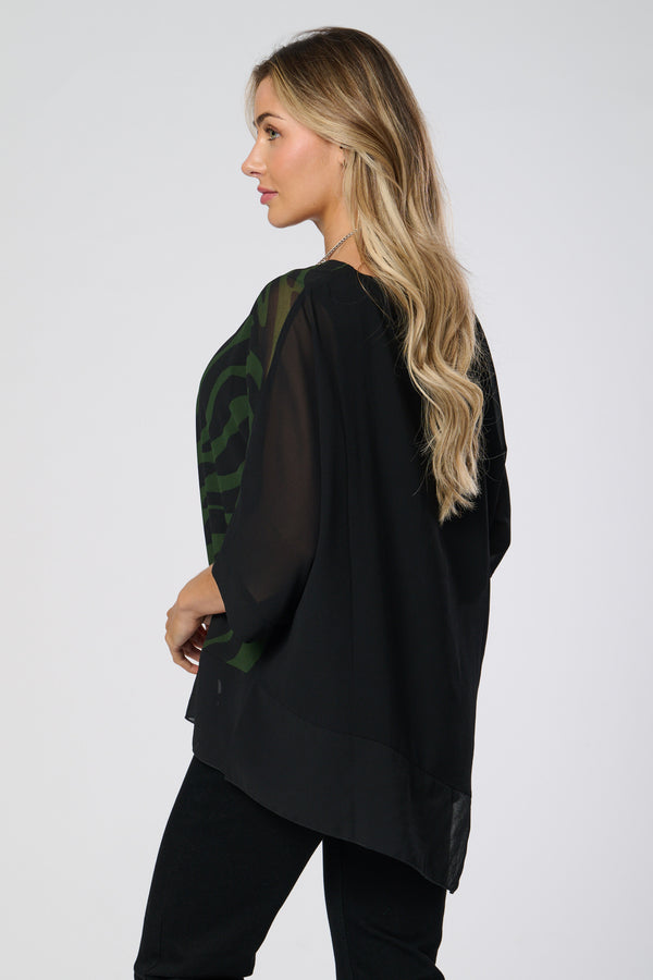 Saloos Print/Plain Double Layer Top with Necklace