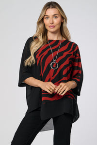 Saloos Print/Plain Double Layer Top with Necklace