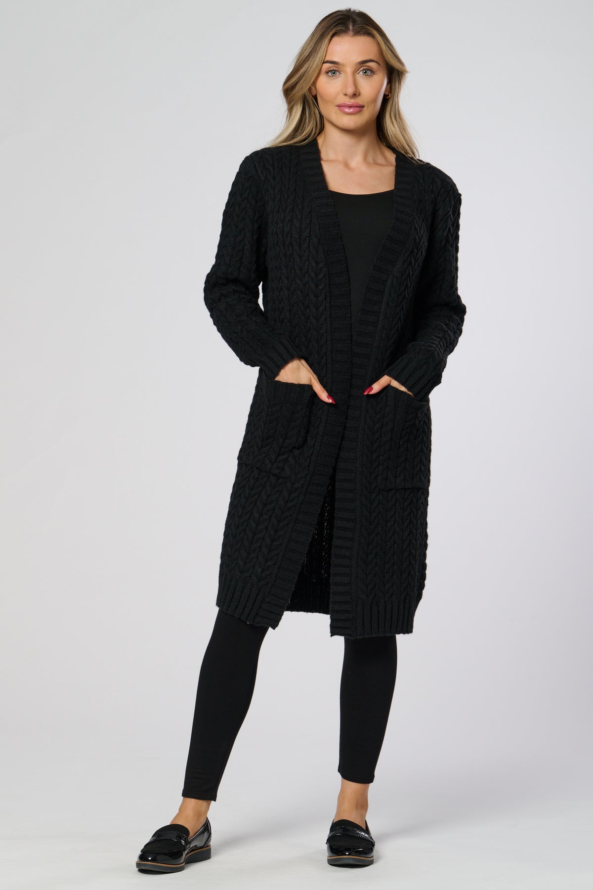 Saloos Long Cable Knit Cardigan with Pockets