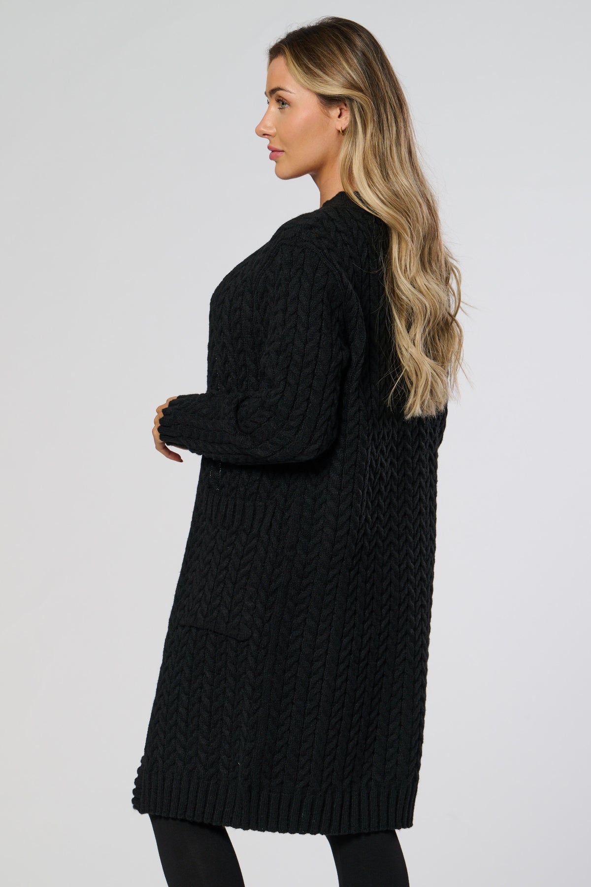 Saloos Long Cable Knit Cardigan with Pockets