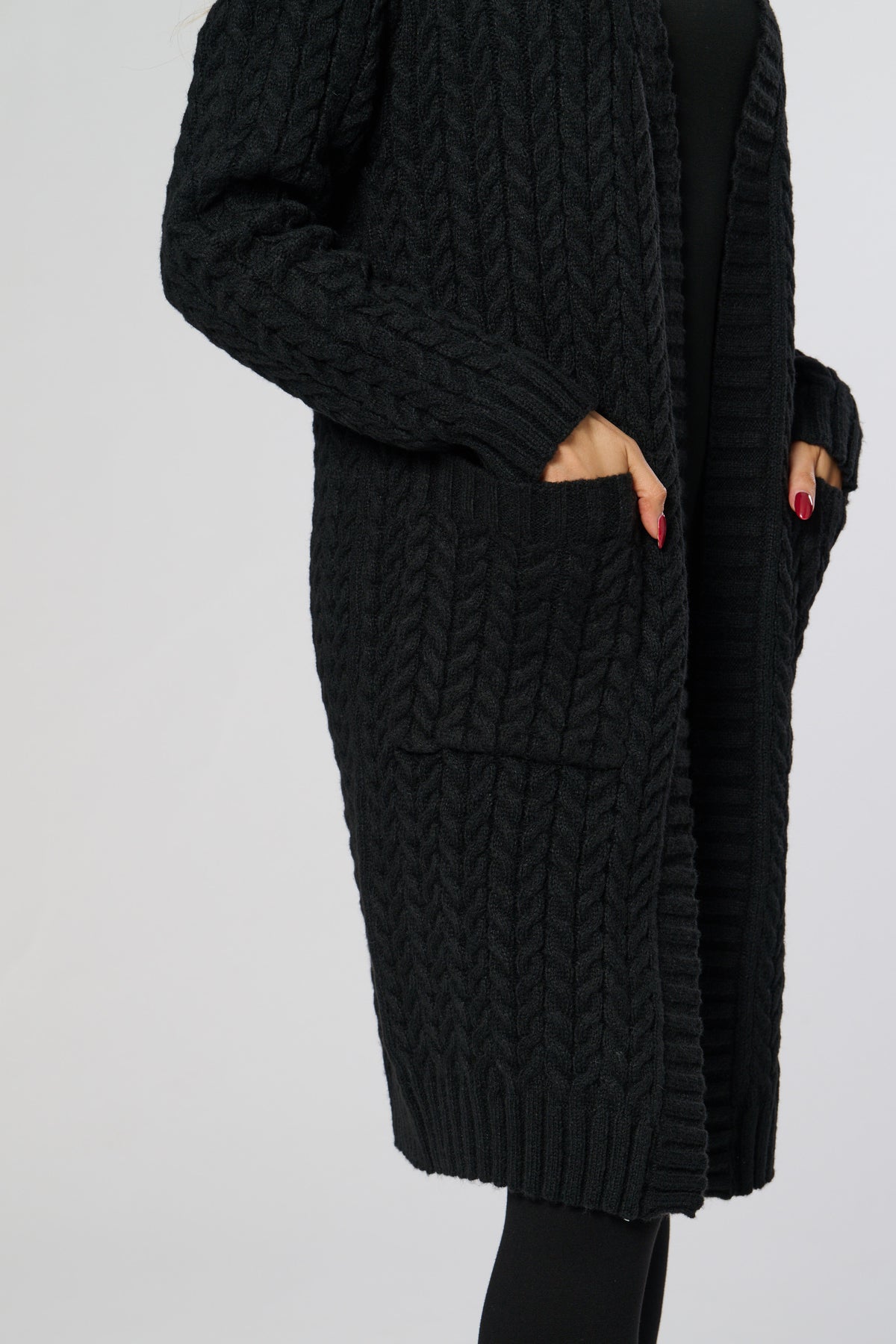 Saloos Long Cable Knit Cardigan with Pockets