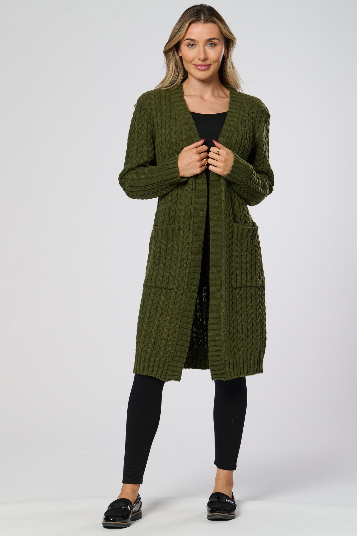 Saloos Long Cable Knit Cardigan with Pockets