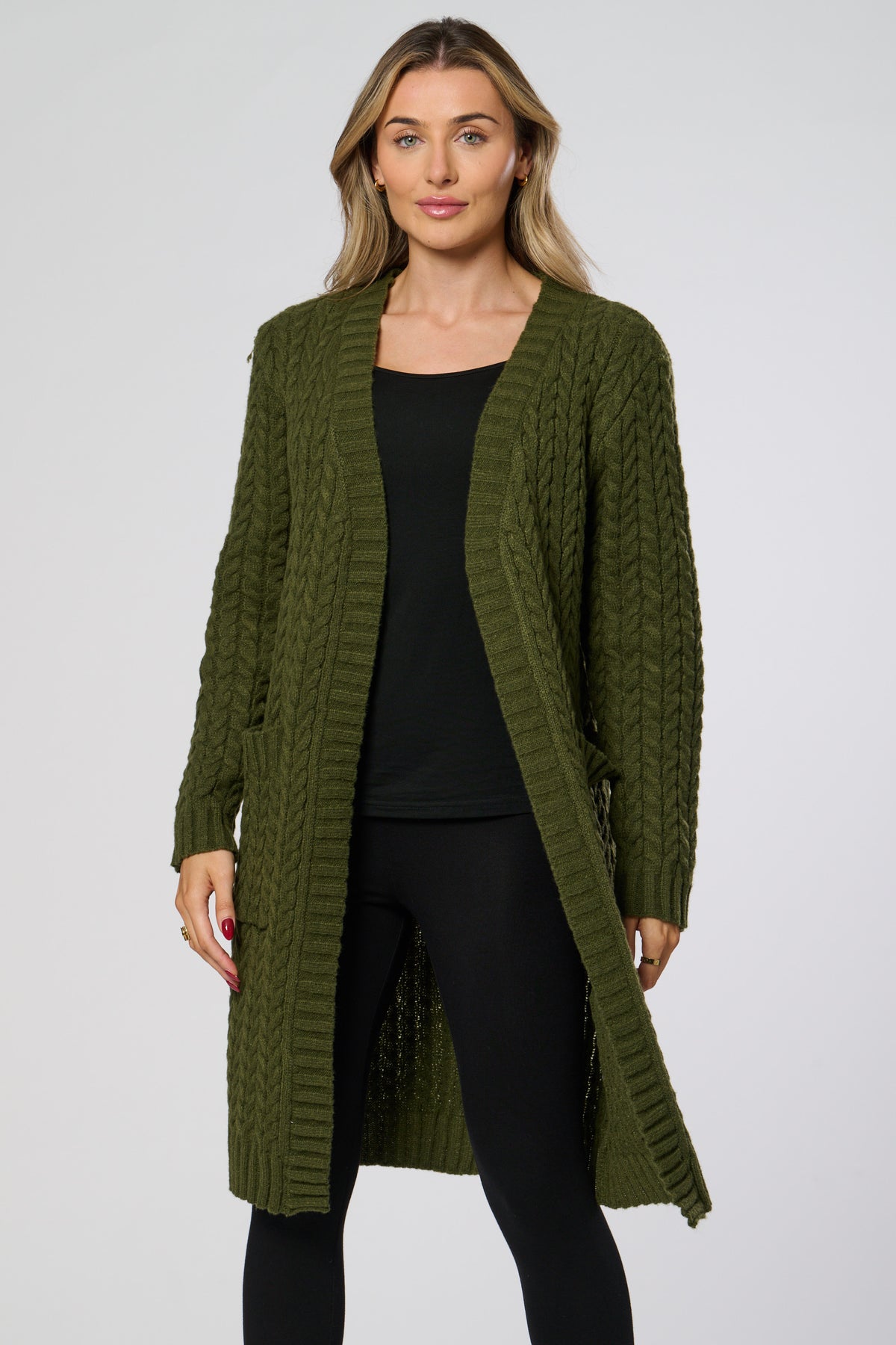 Saloos Long Cable Knit Cardigan with Pockets