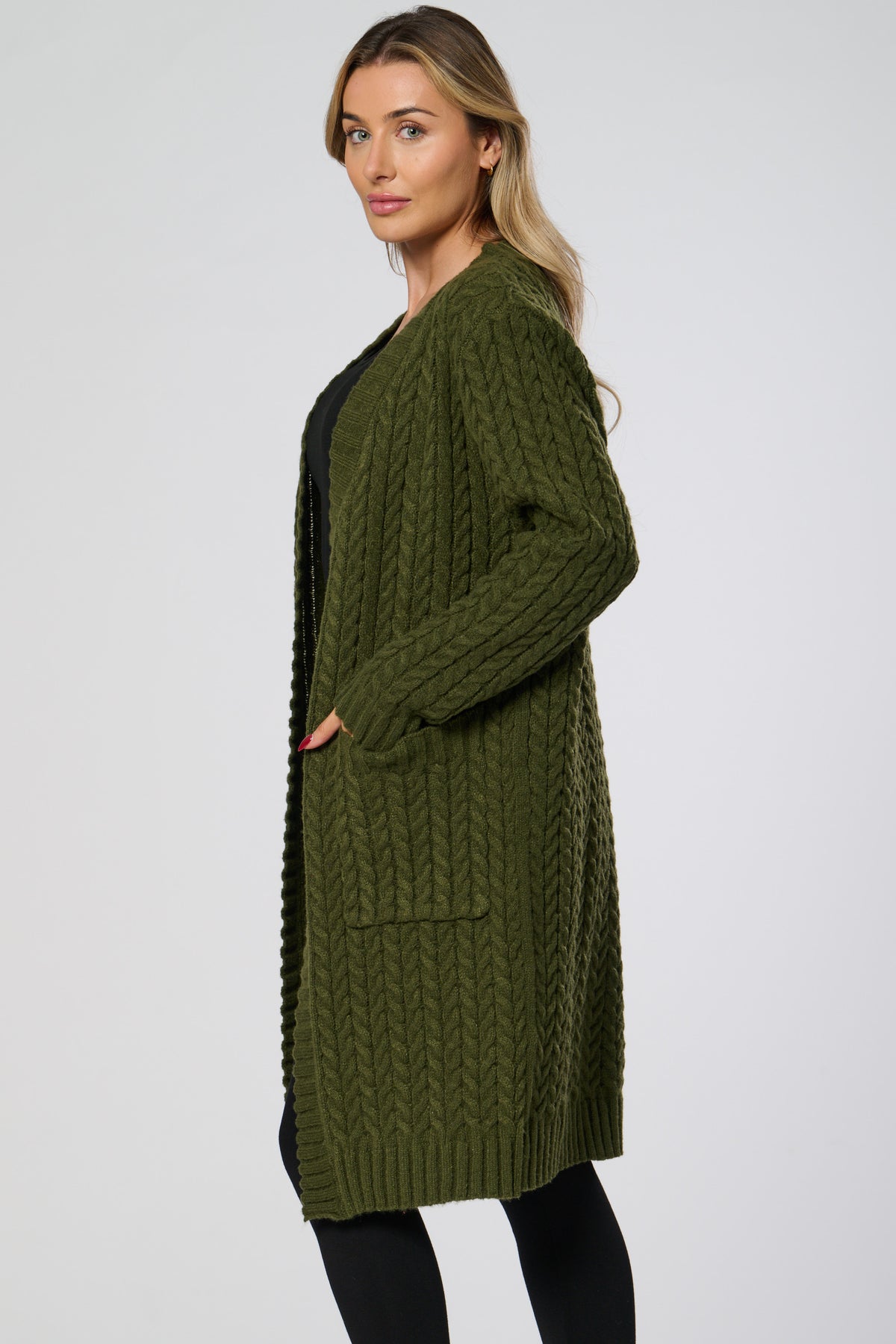 Saloos Long Cable Knit Cardigan with Pockets