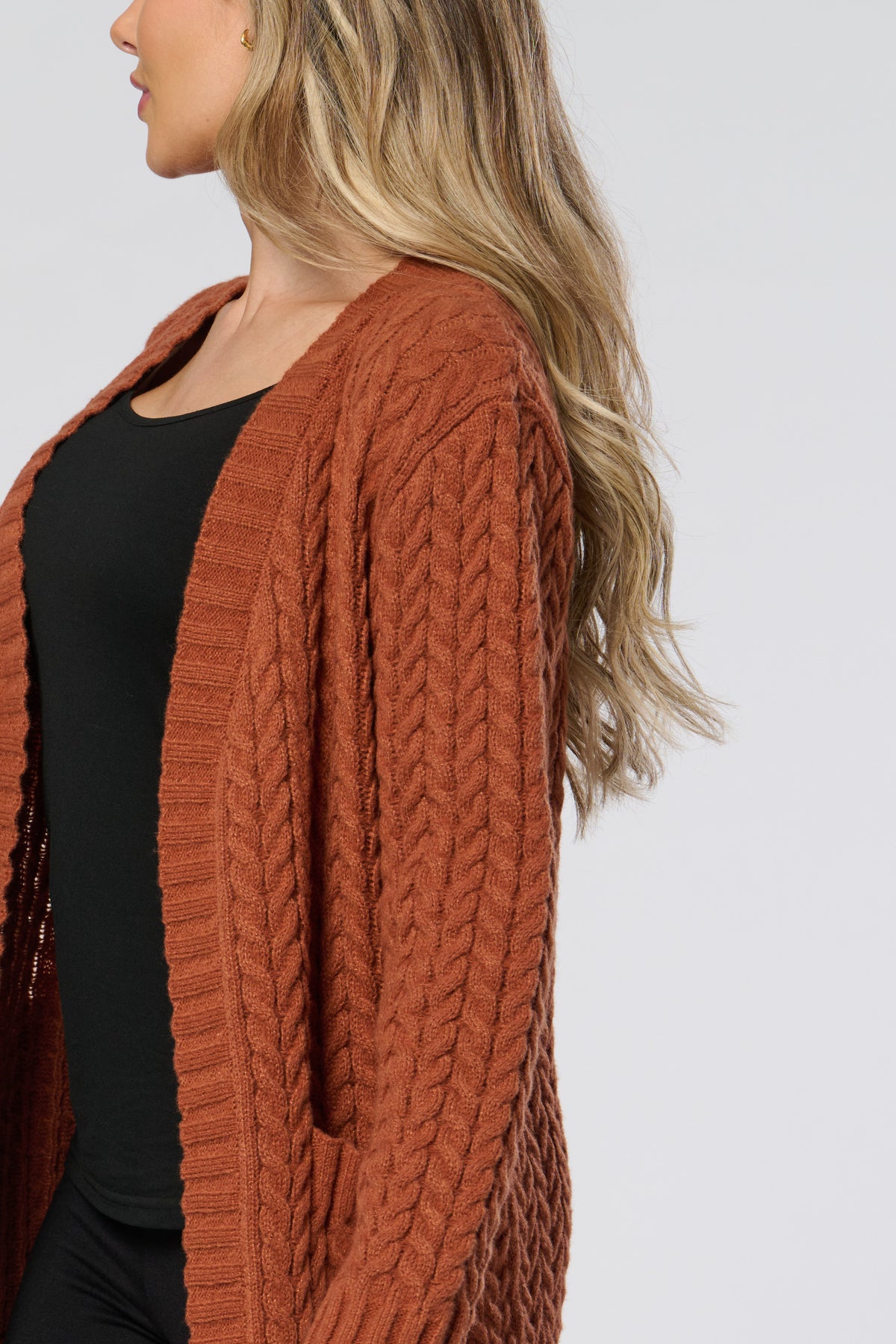 Saloos Long Cable Knit Cardigan with Pockets