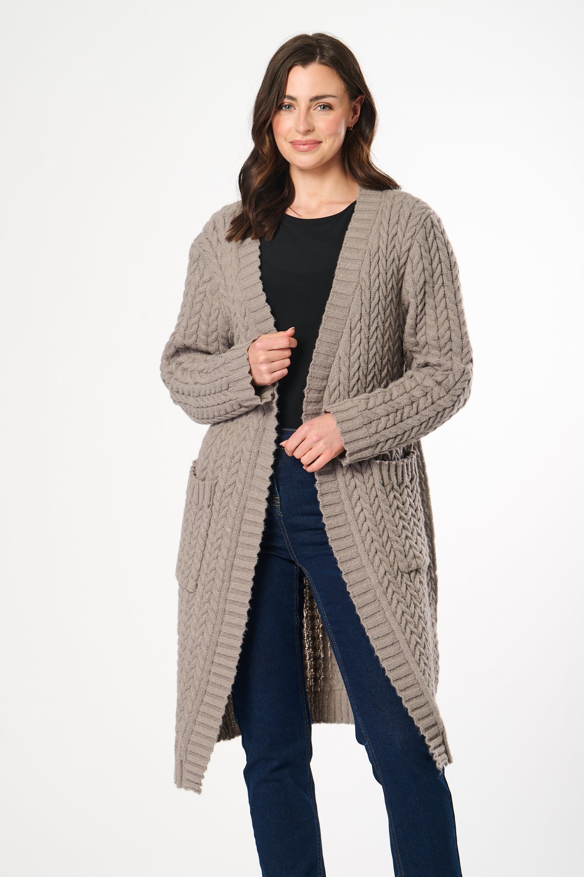 Saloos Long Cable Knit Cardigan with Pockets