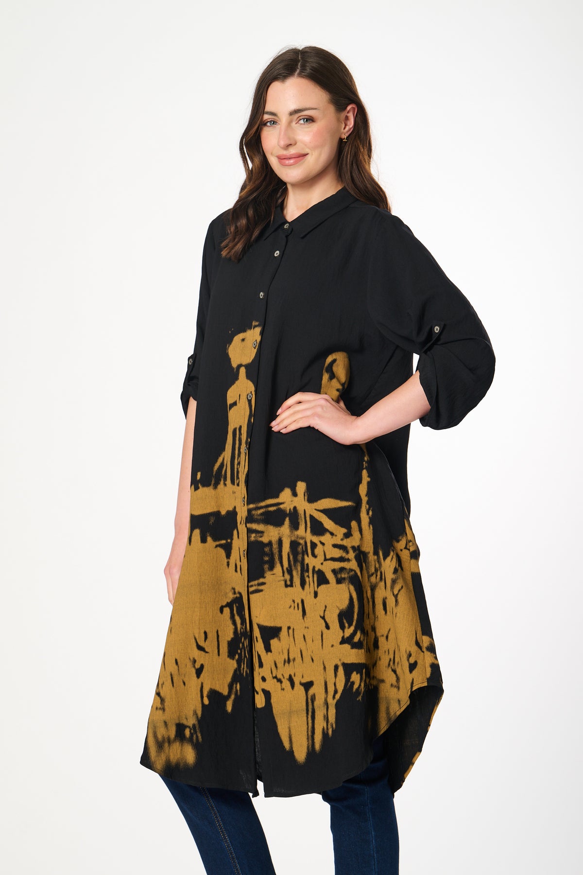 Saloos Border Print Swing Shirt-Dress