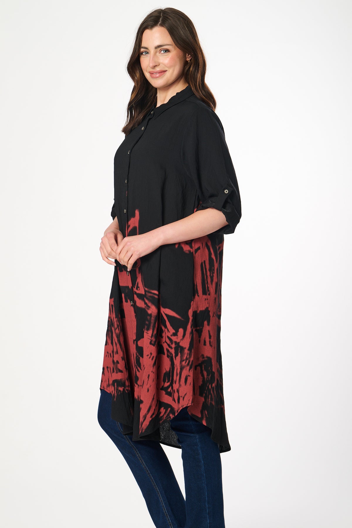 Saloos Border Print Swing Shirt-Dress