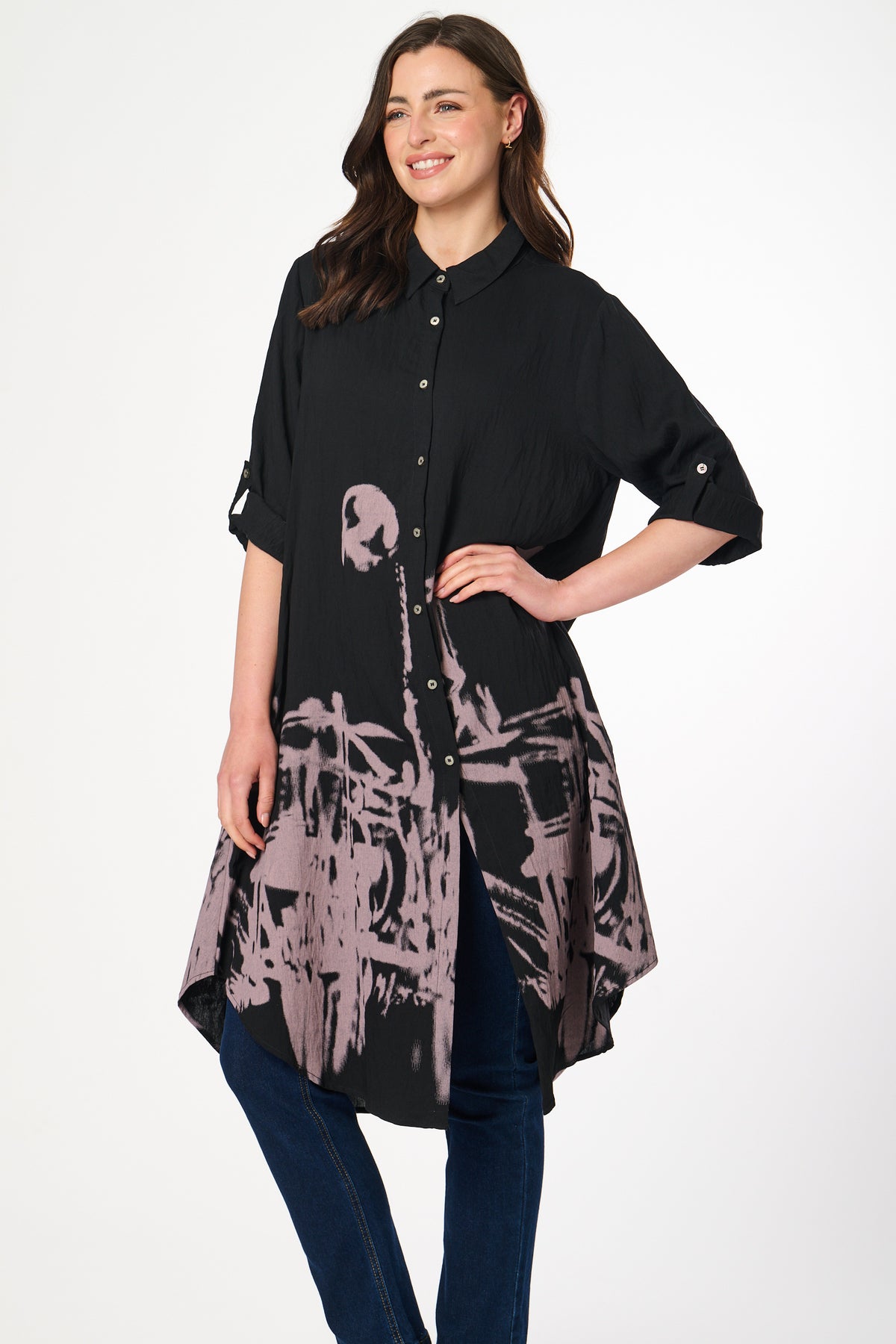 Saloos Border Print Swing Shirt-Dress