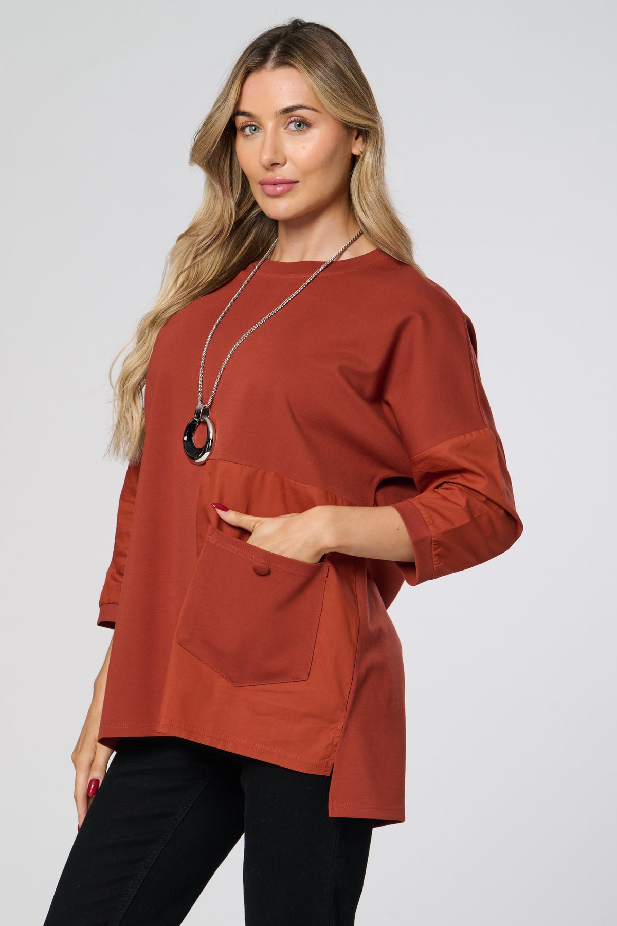 Saloos Double Fabric Top with Front Patch Pocket