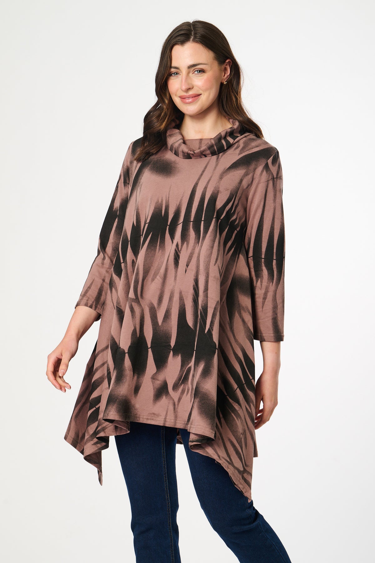 Saloos Cowl Neck Tunic with Side Dip Hem