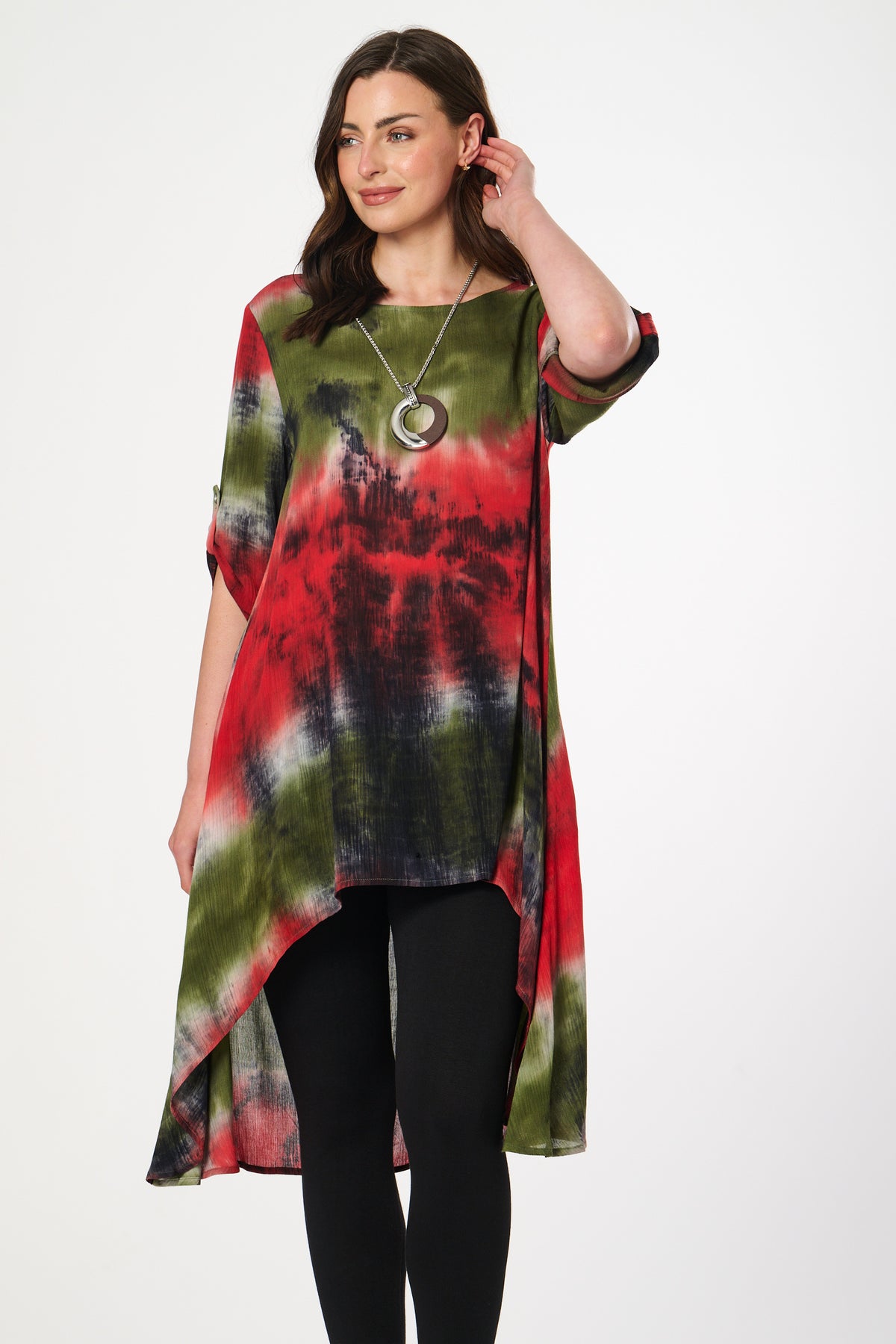 Saloos Dipped Back Tie Dye Dress with Necklace