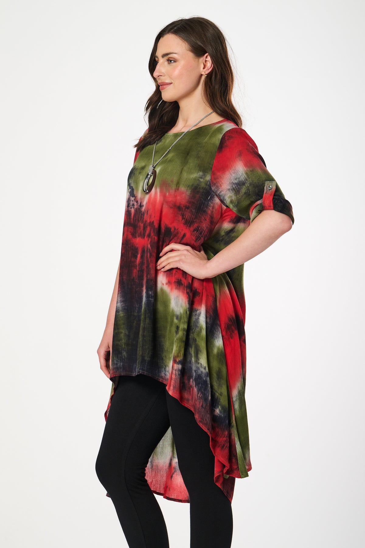 Saloos Dipped Back Tie Dye Dress with Necklace