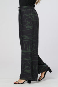 Saloos SIlk Feel Abstract Print Wide Leg  Trousers