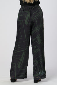 Saloos SIlk Feel Abstract Print Wide Leg  Trousers