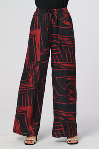 Saloos SIlk Feel Abstract Print Wide Leg  Trousers