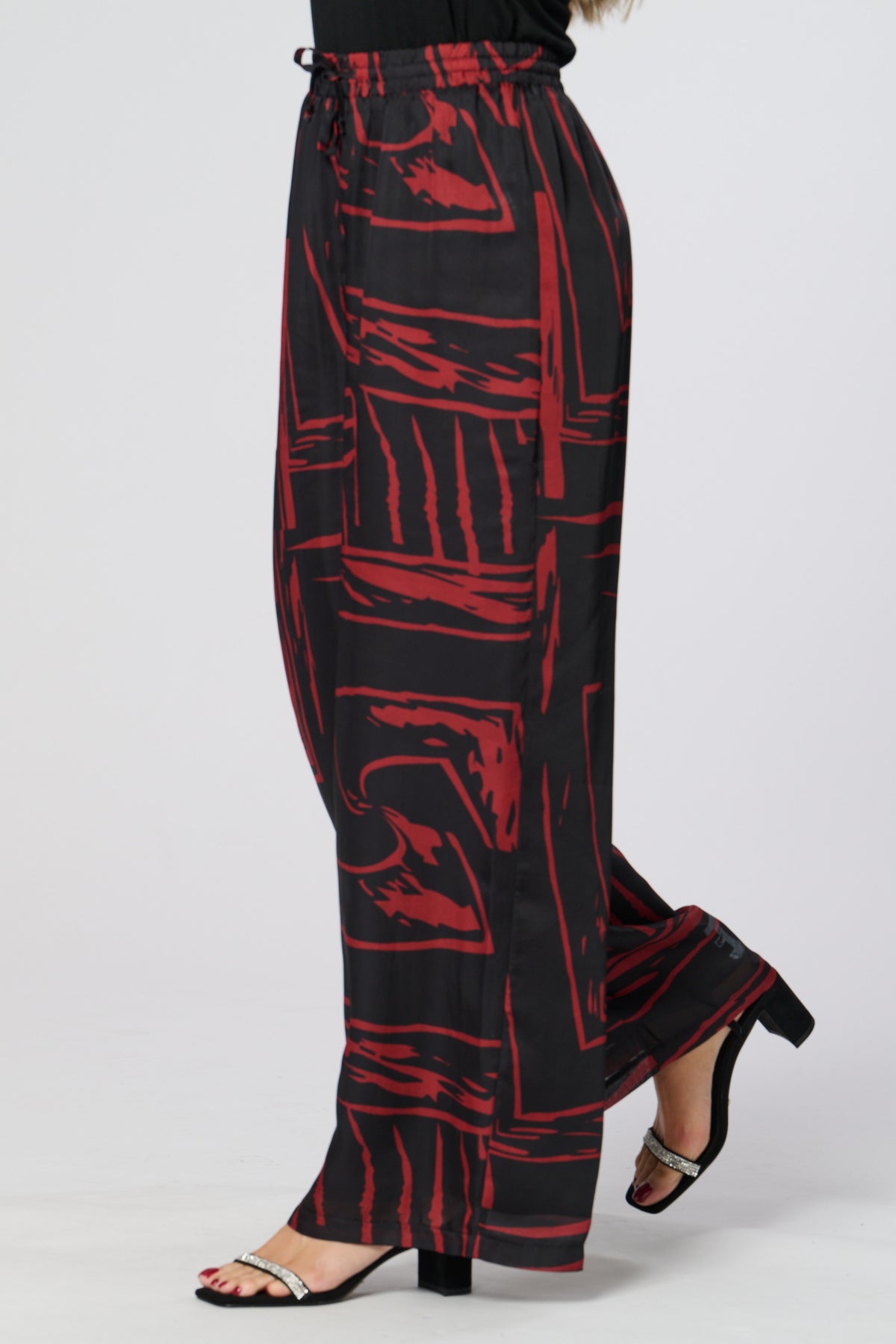 Saloos SIlk Feel Abstract Print Wide Leg  Trousers