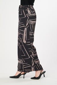 Saloos SIlk Feel Abstract Print Wide Leg  Trousers