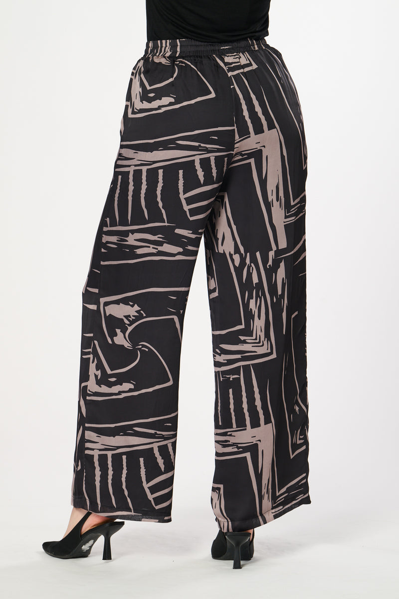 Saloos SIlk Feel Abstract Print Wide Leg  Trousers