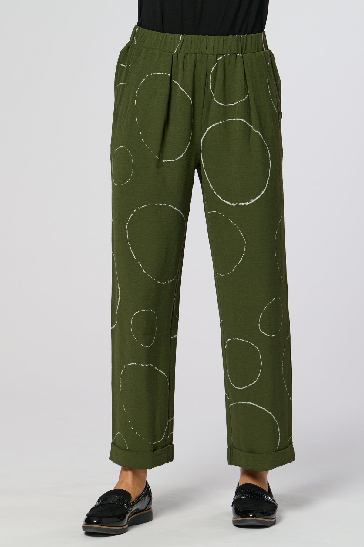 Saloos Roll Up Trousers With Circle Print & Side Pockets