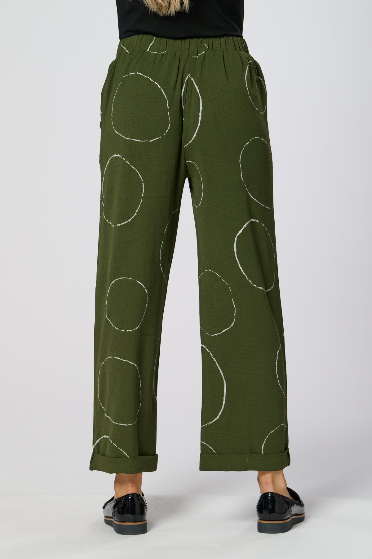 Saloos Roll Up Trousers With Circle Print & Side Pockets