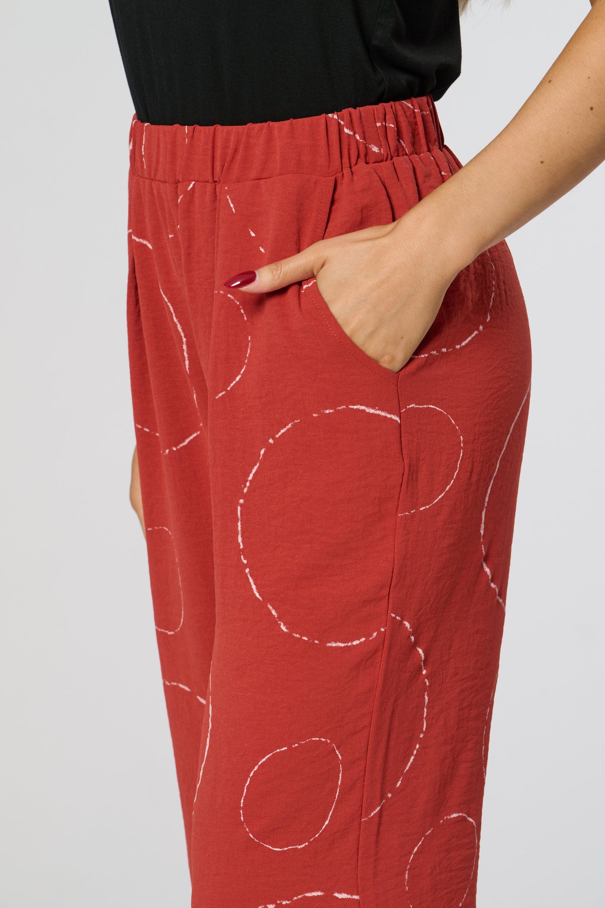 Saloos Roll Up Trousers With Circle Print & Side Pockets