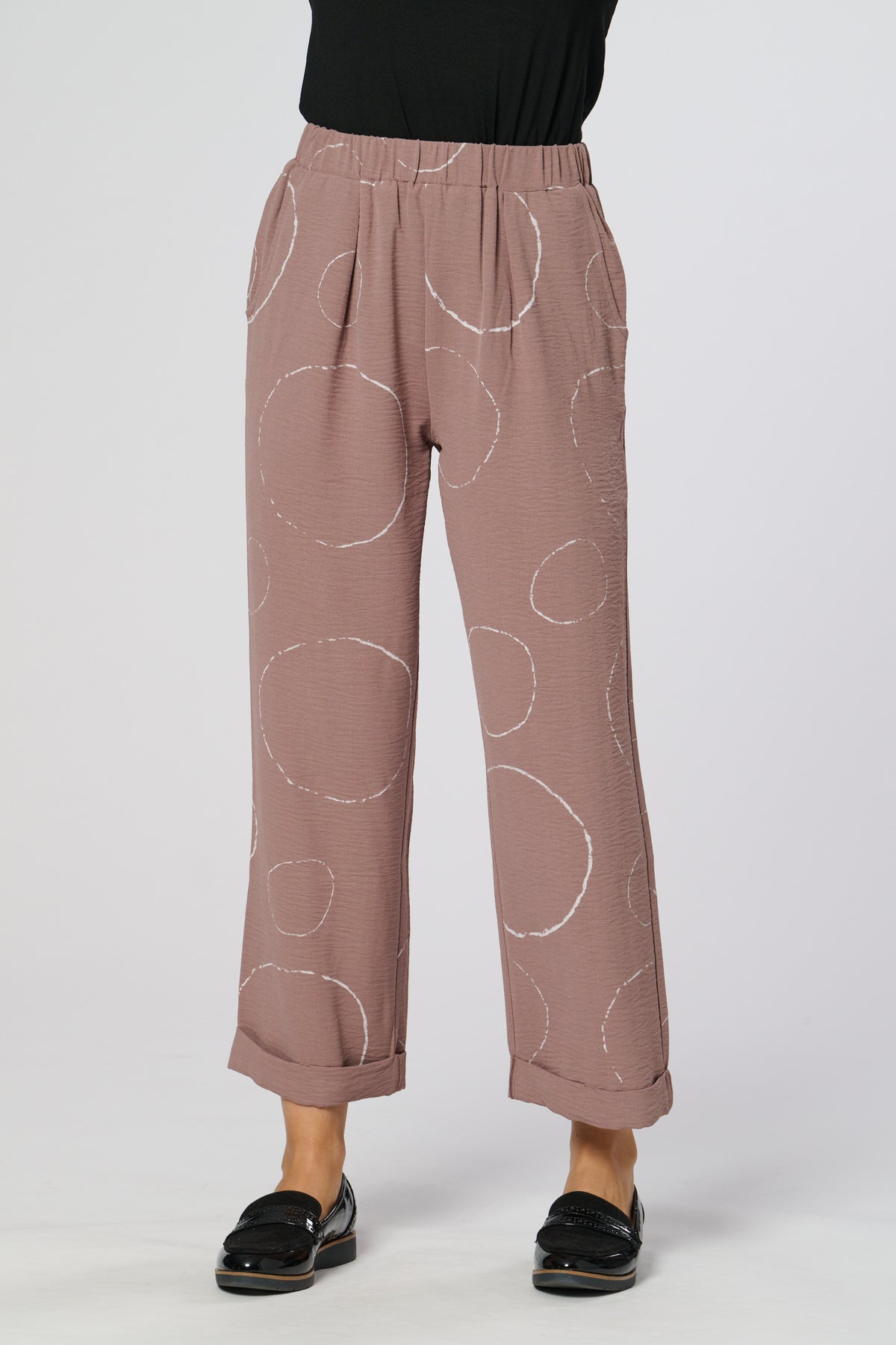 Saloos Roll Up Trousers With Circle Print & Side Pockets