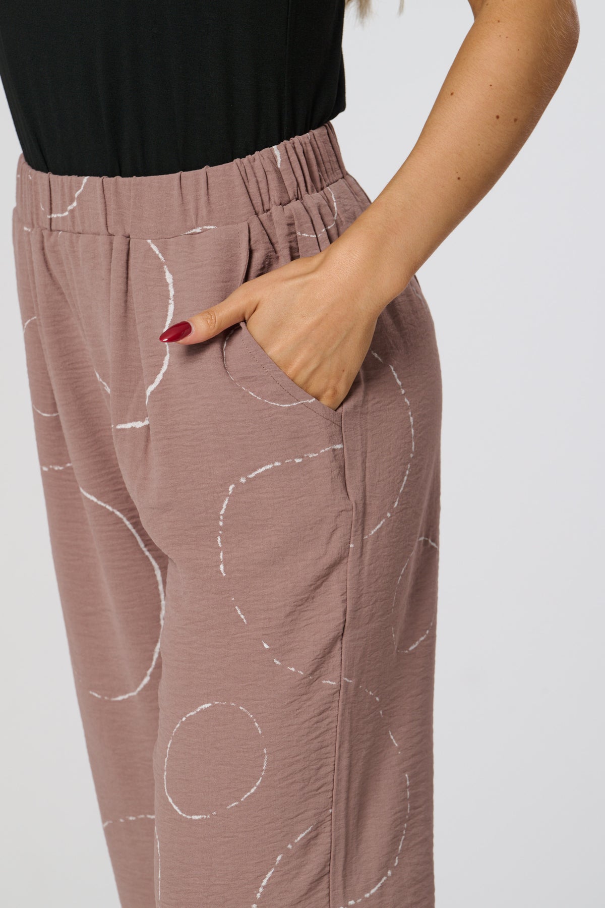 Saloos Roll Up Trousers With Circle Print & Side Pockets