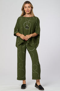 Saloos Roll Up Trousers With Circle Print & Side Pockets