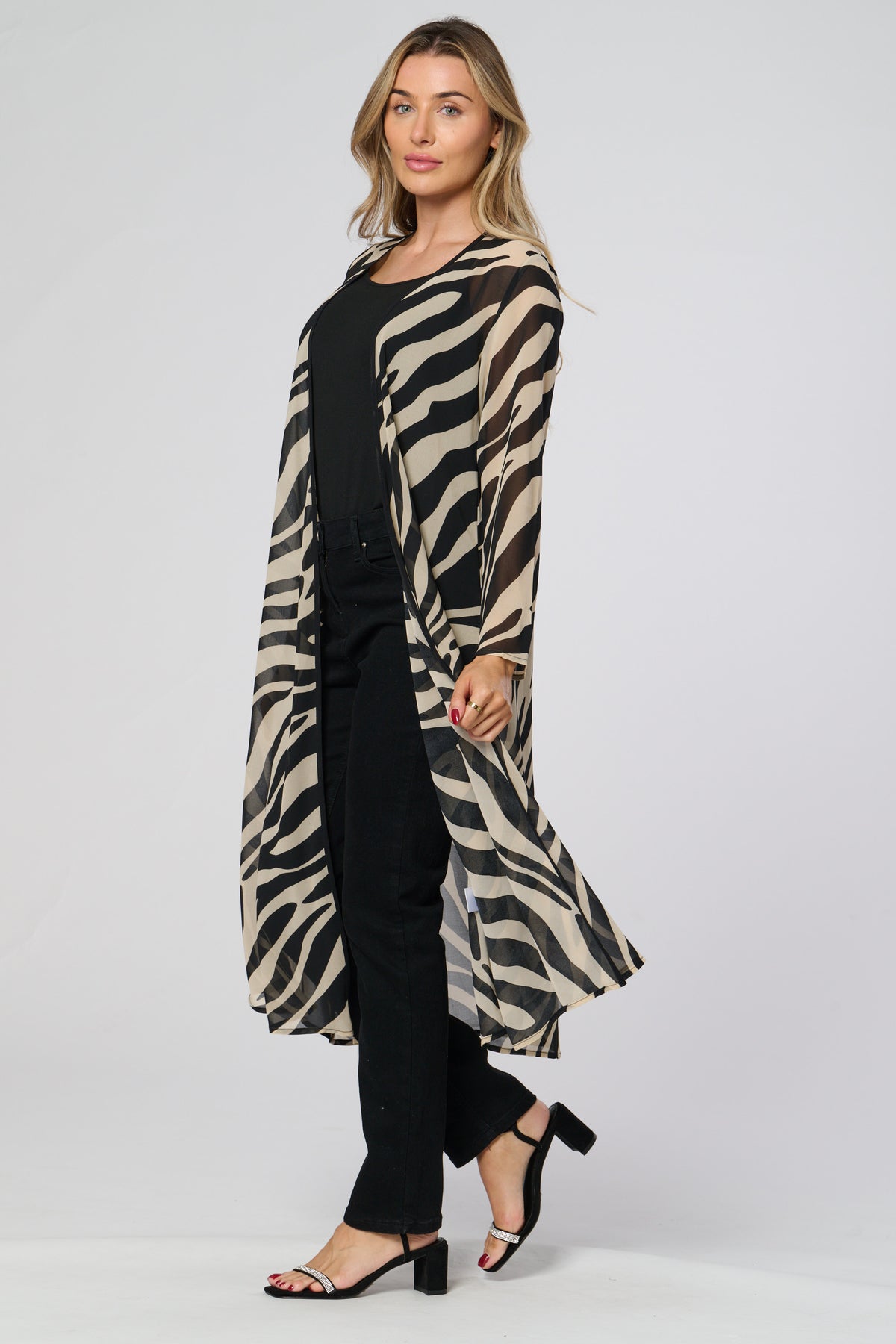 Saloos Chiffon Zebra Print Long Sheer Jacket