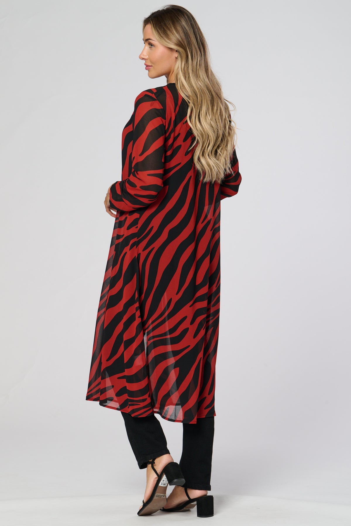 Saloos Chiffon Zebra Print Long Sheer Jacket