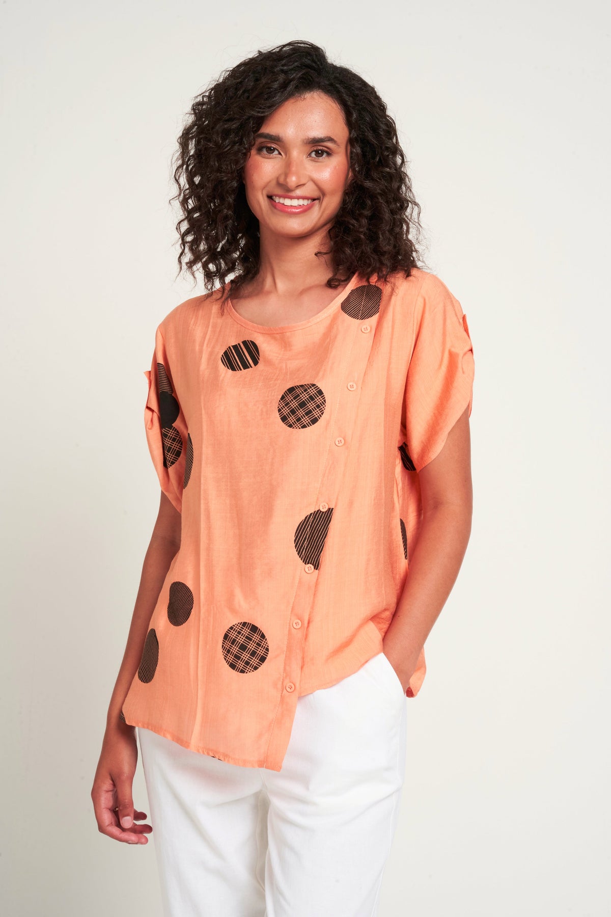 Saloos Front Diagonal Button Detail Top