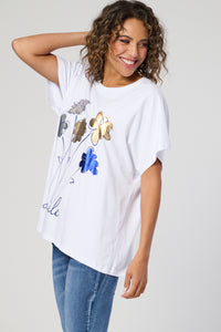 Saloos Oversized Tee with Front Metallic Floral Motif