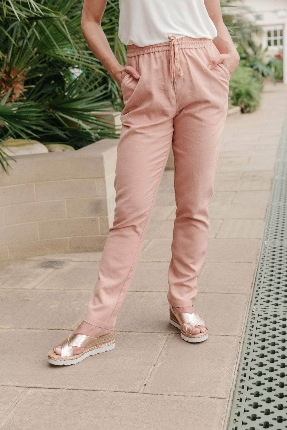 Pink slim leg trousers best sale