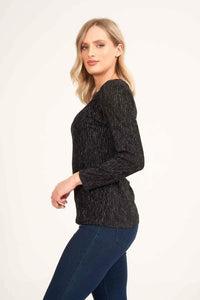 Saloos Top / Black / Long-Sleeve Shimmer Ribbed Top