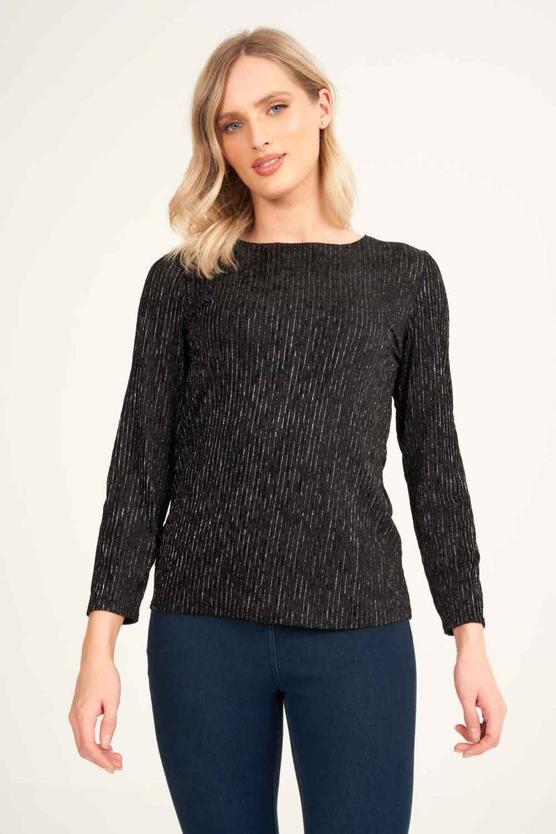 Saloos Top / Black / Long-Sleeve Shimmer Ribbed Top