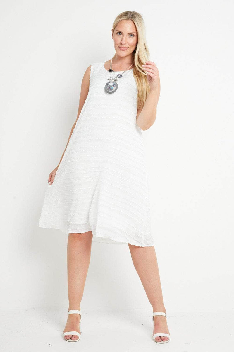 Saloos Dress Silk-Look Ruffle Stripe Midi-Dress with Necklace