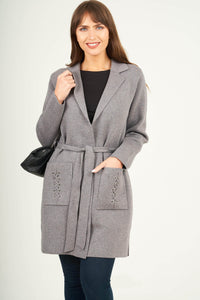 Saloos Jacket Knitted Belted Jacket With Pockets