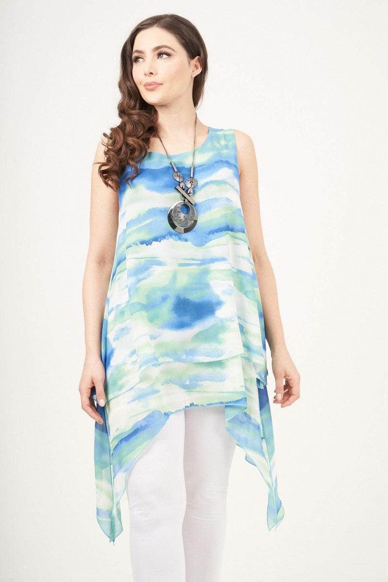 Saloos Tunic Aqua / 12 Sleeveless-Dye Tunic Top with Necklace