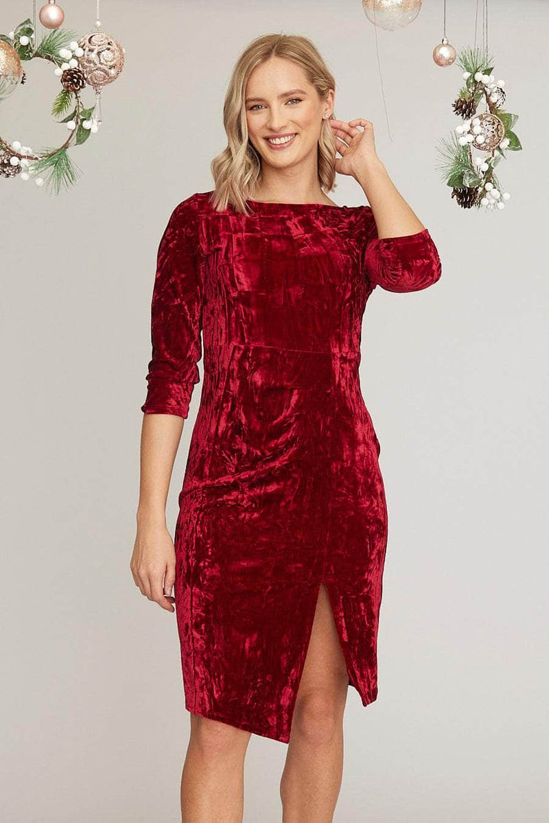 2P Dress Maroon / UK: 12 - EU: 38 - US: S Velvet Midi Shift-Dress