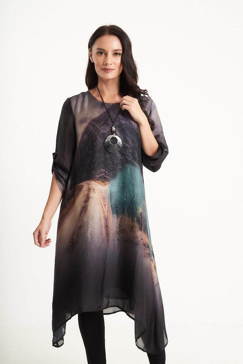 4Q Dress Grey / 12 Silk-Look A-Line Midi-Dress