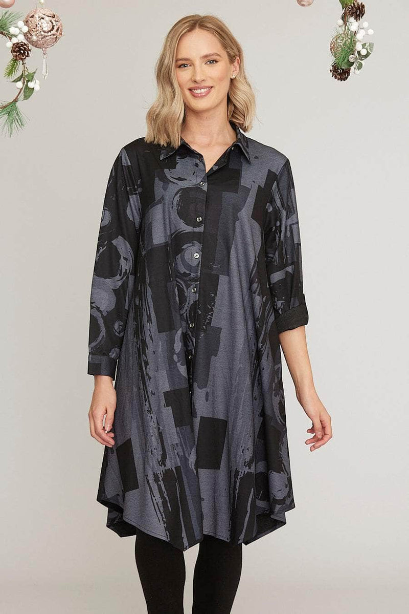 FP-A1 Shirt Dress Abstract Print Button Through Shirt Dress