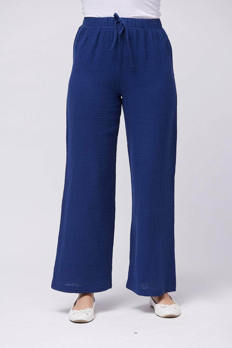 Saloos Navy / UK: 10 - EU: 36 - US: XS Saloos Crinkle Wide-Leg Trousers with Mockties