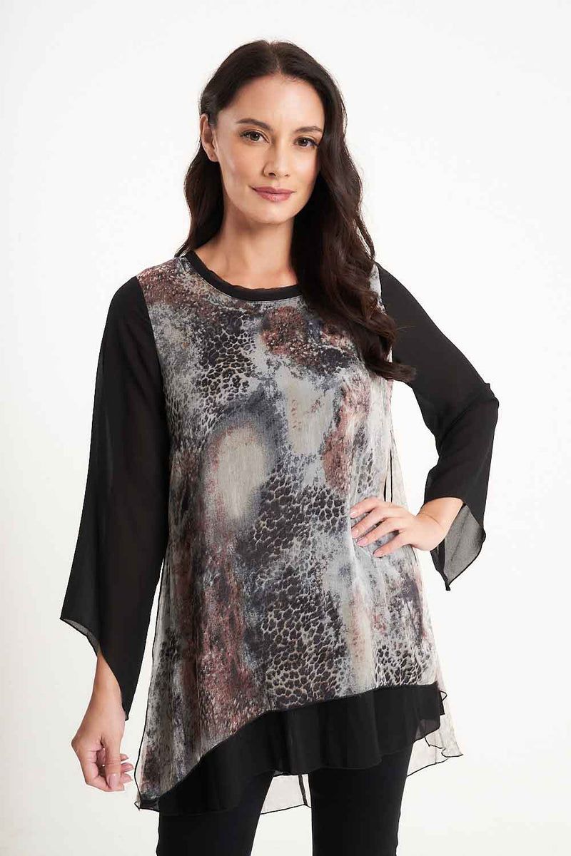 Saloos Top 10 / Black Silk Look A-Line Elliptical Top